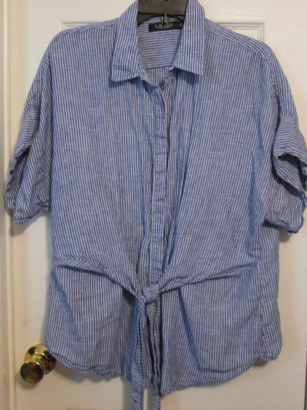 Lauren Ralph Lauren BLACK LABEL Tie Front Linen Dolman Sleeve Shirt XXL